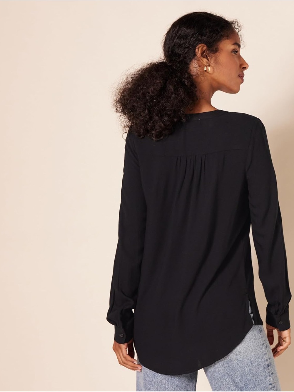 Amazon Essentials Black Long-Sleeve Button-Front Tunic - Picture 2 of 7